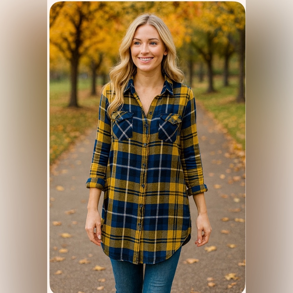 Le Chateau  Button Down Plaid Blouse , Long Sleeve, like new .